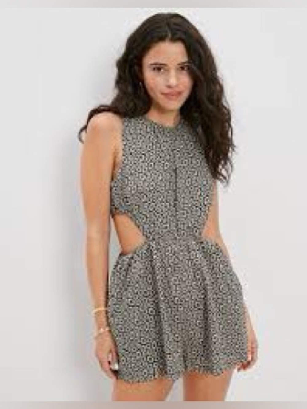 American Eagle Outfitters Black and White Floral Cutout Romper Medium